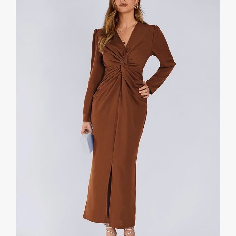 Chic Long Sleeve Brown Dress
